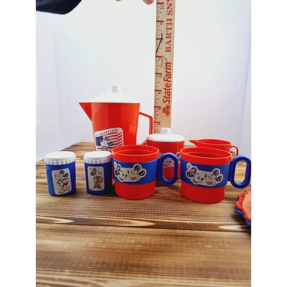 VINTAGE 11 PC TEA SET MICKEY‎ @ Minnie MOUSE All American Red White Blue Est. 28